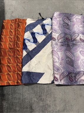 Vintage, Hand Made 100% Silk Pocketsquare, Set of 3, Handkerchief or Scarf